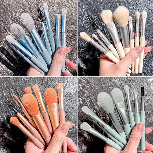 8pcs Travel Makeup Brush Kit Mini Cosmetic Brush For Face Foundation Blush Eye Shadow Wooden Handle